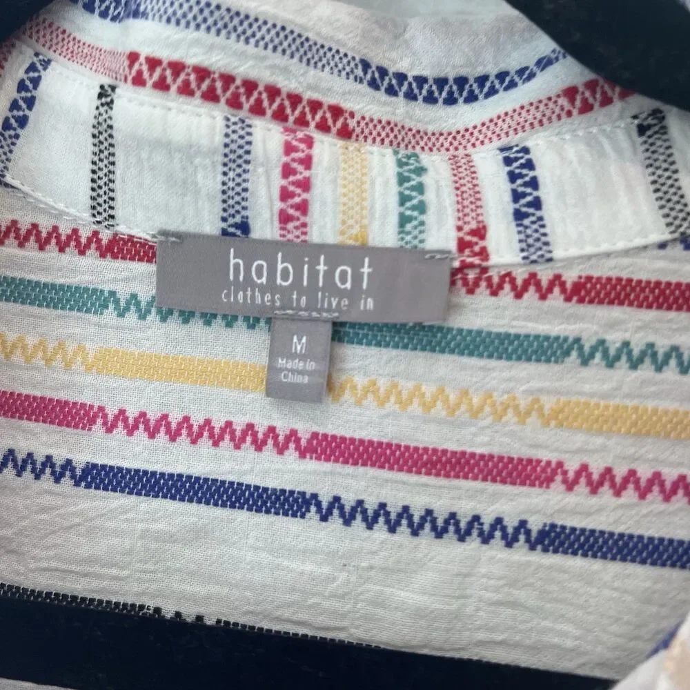 Habitat Shirt Wrap Around Fiesta Weave Tunic Top White Striped M Party Brunch - Picture 4 of 9